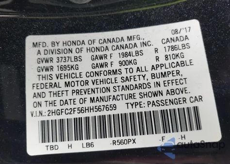 2017 Honda Civic Lx from USA, damaged, VIN 2HGFC2F56HH567659